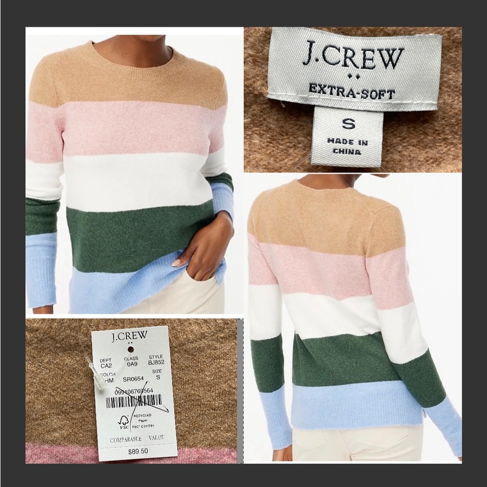 J.Crew jcrew Stripe Sweater Plaid Cape Scarf Wrap fringe SMALL Womens NEW shirt - Picture 3 of 13